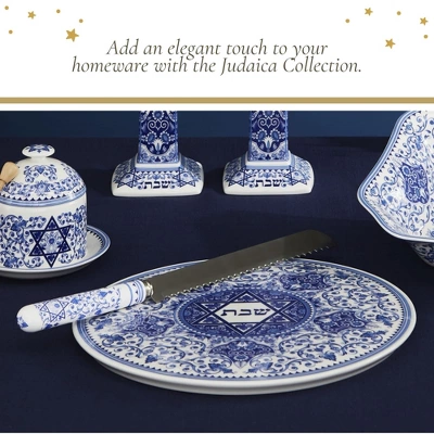 Spode Judaica Round Challah Tray, Traditional Blue & White Floral Star Of David Design - 11.5-Inch Fine Porcelain, Dishwasher Safe 6 Spode Judaica Round Challah Tray, Traditional Blue & White Floral Star Of David Design - 11.5-Inch Fine Porcelain, Dishwasher Safe - Image 4