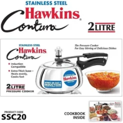 Hawkins 2L Stainless Steel Contura Induction Compatible Pressure Cooker: Cool Touch Handle, Locking Lid, Hand Wash