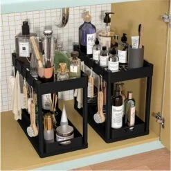 KTMBDW 2-Tier Multi-Purpose Bathroom Under Sink Organizers And Storage, Stackable Kitchen Pantry Organization, Pull Out Cabinet Organizer