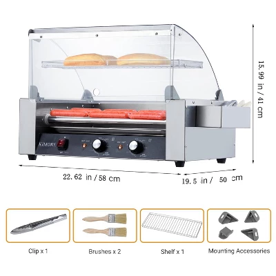 Commercial 30 Hot Dog 11 Roller Grill Cooker Machines 1650W With Cover & Shelf 3 Commercial 30 Hot Dog 11 Roller Grill Cooker Machines 1650W With Cover & Shelf
