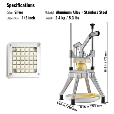 VEVOR Commercial Vegetable Fruit Chopper 1/2″ Blade Heavy Duty Professional Food Dicer Kattex French Fry Cutter Onion Slicer Stainless Steel 9 VEVOR Commercial Vegetable Fruit Chopper 1/2″ Blade Heavy Duty Professional Food Dicer Kattex French Fry Cutter Onion Slicer Stainless Steel - Image 7