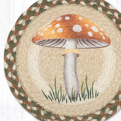 Earth Rugs Light Mushroom Printed Round Jute Trivet With Nature-Inspired Design, 10 Inch Diameter 3 Earth Rugs Light Mushroom Printed Round Jute Trivet With Nature-Inspired Design, 10 Inch Diameter