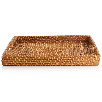 Gibson 16 Inch Rattan Woven Serving Tray In Brown 4 Gibson 16 Inch Rattan Woven Serving Tray In Brown - Image 2