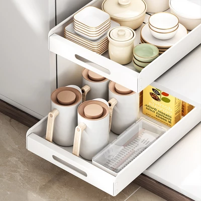 Pull Out Cabinet Organizer, Sturdy Carbon Steel Slide-Out Shelves, Slide Out Shelf Fixed With Adhesive, Extendable Slide Out Drawer White 6 Pull Out Cabinet Organizer, Sturdy Carbon Steel Slide-Out Shelves, Slide Out Shelf Fixed With Adhesive, Extendable Slide Out Drawer White - Image 4