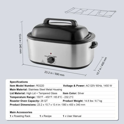 VEVOR Electric Roaster Oven, 26 QT Turkey Roaster Oven With Self-Basting Lid,1450W Roaster Oven With Defrost & Warm Function, Adjustable Temperature 9 VEVOR Electric Roaster Oven, 26 QT Turkey Roaster Oven With Self-Basting Lid,1450W Roaster Oven With Defrost & Warm Function, Adjustable Temperature - Image 7