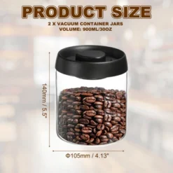Unique Bargains Glass Airtight Vacuum Seal Coffee Bean Container 30oz