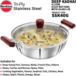 Hawkins 4L Tri Ply Stainless Steel Induction Compatible Deep Fry Pan Kadhai With Glass Lid: Hand Wash, Gas & Induction Safe -Target KitchenAid GUEST 46b7ae71 f859 4715 b9cc bfec8f4a8858