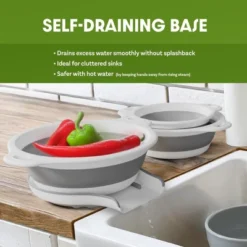 With Over-Sink Water Draining Base For Pasta Fruits And Vegetables, White (3 Sizes, 3QT, 4QT And 5 Quart)