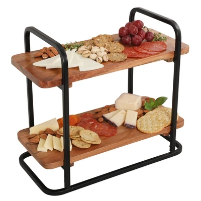 Gibson Home Gracious Dining 2-Tier Wooden Serving Tray With Metal Frame – Acacia Wood Rectangle Charcuterie Board 7 Gibson Home Gracious Dining 2-Tier Wooden Serving Tray With Metal Frame – Acacia Wood Rectangle Charcuterie Board - Image 5