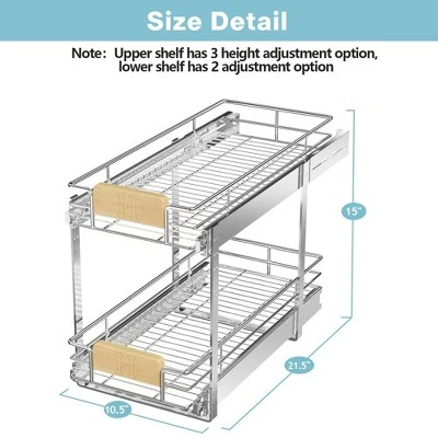 LOVMOR 2 Tier Pull Out Cabinet Organizer 10½" W X 21½" D, Slide Out Drawers With Wooden Handle, Sliding Shelves Organization 4 LOVMOR 2 Tier Pull Out Cabinet Organizer 10½" W X 21½" D, Slide Out Drawers With Wooden Handle, Sliding Shelves Organization - Image 2