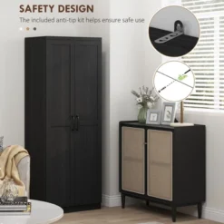 Yukimo 63" Cinnamon Black Wood Grain Kitchen Pantry, Freestanding Cabinet With 2 Adjustable Shelves, Elegant Handles, Anti-Tipping Safety Feature -Target KitchenAid GUEST 48b5996e 8b95 4bc6 bb15 2a4cc9da4c0a