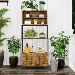 GustoWave Kitchen 5 Tier Bakers Rack, Standing Coffee Bar Microwave Stand Rack With Power Outlet And Storage Cabinet Shelves, Brown -Target KitchenAid GUEST 491ba96a 43a9 48c4 8cf4 659a389bb1ae