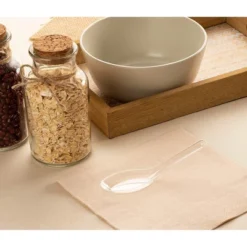 Juvale 200 Pack Disposable Soup Spoons, Plastic Utensils For Appetizer, Ramen, Pho, Clear (4.5 X 1.2 In)