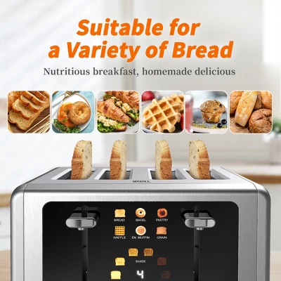WHALL 4 Slice Toaster, Touchscreen Toaster, Stainless Steel Toaster Digital Timer, Dual Control Panel, 6 Shade Settings&6 Bread Types, Wide Slots 8 WHALL 4 Slice Toaster, Touchscreen Toaster, Stainless Steel Toaster Digital Timer, Dual Control Panel, 6 Shade Settings&6 Bread Types, Wide Slots - Image 6