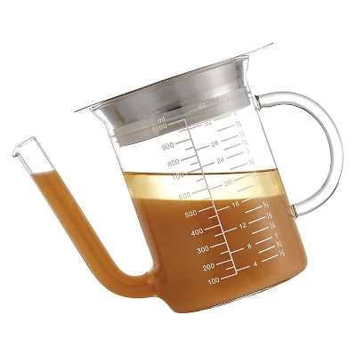HIC Kitchen Gravy Strainer And Fat Separator, Heat-Safe Borosilicate Glass With 18/8 Stainless Steel Fine-Mesh Filter, 4-Cup (32-Ounce) Capacity 3 HIC Kitchen Gravy Strainer And Fat Separator, Heat-Safe Borosilicate Glass With 18/8 Stainless Steel Fine-Mesh Filter, 4-Cup (32-Ounce) Capacity