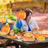 Racxily 134 Pcs Thanksgiving Party Tableware Set Include Pumpkin Paper Plates Popcorn Boxes Food Trays