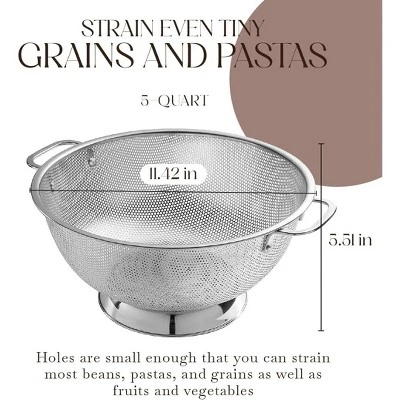 Bellemain 5 Qt Stainless Steel Colander Bowl | Handle, Kitchen Food Strainer For Pasta, Veggies & More 3 Bellemain 5 Qt Stainless Steel Colander Bowl | Handle, Kitchen Food Strainer For Pasta, Veggies & More