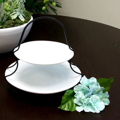 Gibson Elite Gracious Dining 2 Tiered Serving Set With Metal Rack In White 6 Gibson Elite Gracious Dining 2 Tiered Serving Set With Metal Rack In White - Image 4