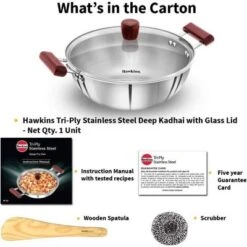 Hawkins 4L Tri Ply Stainless Steel Induction Compatible Deep Fry Pan Kadhai With Glass Lid: Hand Wash, Gas & Induction Safe -Target KitchenAid GUEST 4b70349b 894c 49e5 bb3b 70de354c029c