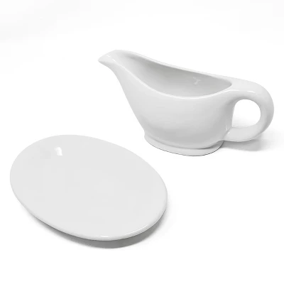 KOVOT White Elegant 12oz Ceramic Gravy Boat And Saucer Plate Set - Perfect For Gravies, Sauces, And Dressings - Microwave And Dishwasher Safe 4 KOVOT White Elegant 12oz Ceramic Gravy Boat And Saucer Plate Set - Perfect For Gravies, Sauces, And Dressings - Microwave And Dishwasher Safe - Image 2