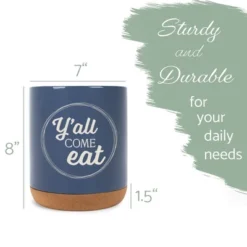Elanze Designs Y'all Come Eat Southern Accent Ceramic Cork Bottom Navy Blue Large Capacity Utensil Holder Crock For Countertop Storage, Stylish &