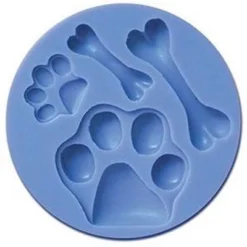 O'Creme Dog Bones & Paw Prints Silicone Fondant Mold - 1" X 3" - Blue