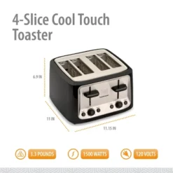 Toastmaster 4-Slice Cool Touch Toaster, Black With Stainless