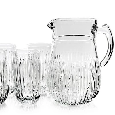 Slickblue Modern Cristalline Glass Drinkware Set – 65 Oz Pitcher & 6 Tumblers, Striking Linear Grooved Pattern 7 Slickblue Modern Cristalline Glass Drinkware Set – 65 Oz Pitcher & 6 Tumblers, Striking Linear Grooved Pattern - Image 5