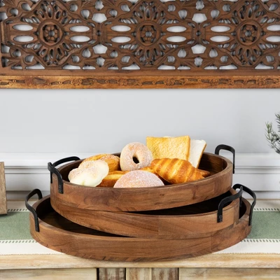 Northlight Acacia Wood Trays With Metal Handles - Set Of 3 - 21.75" 3 Northlight Acacia Wood Trays With Metal Handles - Set Of 3 - 21.75"