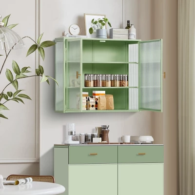 GlasFlength Kitchen Storage Kitchen Pantry Wall Cabinet Cupboard Food Pantry Cabinet With Glass Doors For Kitchen, Green, 27.56"*9.06"*23.62" 4 GlasFlength Kitchen Storage Kitchen Pantry Wall Cabinet Cupboard Food Pantry Cabinet With Glass Doors For Kitchen, Green, 27.56"*9.06"*23.62" - Image 2