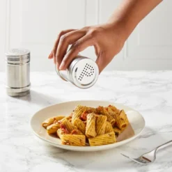 Juvale 2 Ounce Stainless Steel Metal Salt And Pepper Shakers For Kitchen Counter, Dinner Table, Condiments, Perforated "S" And "P" Caps, 3.5 In