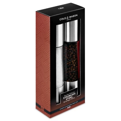 Cole & Mason 8" Stainless Steel Salt And Pepper Mill Set: Silver Spice Mills, Includes Black Peppercorn, Salt 6 Cole & Mason 8" Stainless Steel Salt And Pepper Mill Set: Silver Spice Mills, Includes Black Peppercorn, Salt - Image 4
