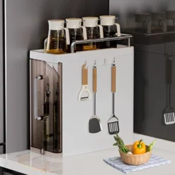 TROPOW 2/3-TIER Seasoning Condiments Spice Rack With Drawer, Slim Bathroom Toilet Storage Cabinet Pull-Out Kitchen Countertop Organizer Kitchen