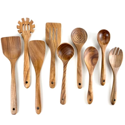 SUGIFT 9pc Non-Toxic Kitchen Utensils Set Natural Teak Wooden Cooking Utensils Set 13 SUGIFT 9pc Non-Toxic Kitchen Utensils Set Natural Teak Wooden Cooking Utensils Set - Image 11