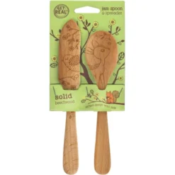 Talisman Designs Laser Etched Beechwood Jam Spoon & Spreader Set, Woodland Collection, Set Of 2