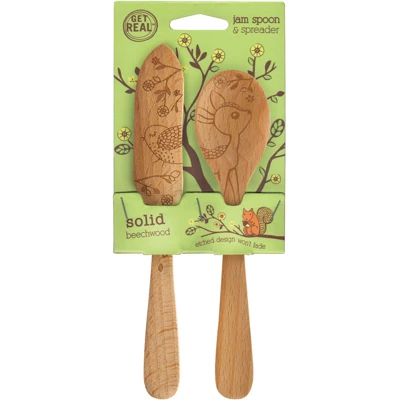Talisman Designs Laser Etched Beechwood Jam Spoon & Spreader Set, Woodland Collection, Set Of 2 3 Talisman Designs Laser Etched Beechwood Jam Spoon & Spreader Set, Woodland Collection, Set Of 2