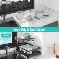 SEVOBAL 2-Tier Dish Racks Kitchen Holder Dish Drying Rack Drainboard Detachable Drainer Organizer Utensil Cup Rack Swivel, Black, 17.36"*12.68"*4.29" -Target KitchenAid GUEST 510a61f3 36a6 4e74 b7fa 14a5b800f086