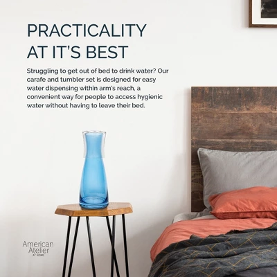 American Atelier Bedside Water Carafe With Clear Tumbler, 33-Ounce Pitcher And Matching Drinking Glass, Blue 5 American Atelier Bedside Water Carafe With Clear Tumbler, 33-Ounce Pitcher And Matching Drinking Glass, Blue - Image 3