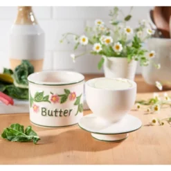 Butter Bell® Crock – Farmhouse Hand Painted Raised Floral Ceramic Butter Keeper, Vintage-Style Butter Dish For Fresh, Spreadable Butter