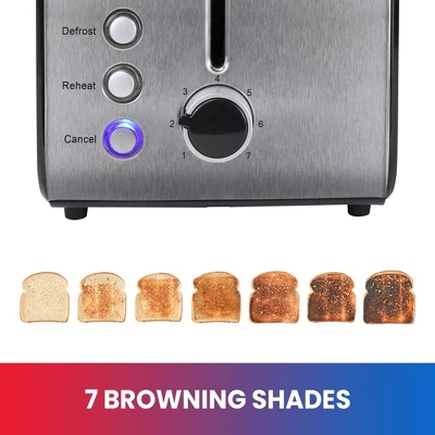 Total Chef 2-Slice Stainless Steel Toaster With Defrost And Reheat 4 Total Chef 2-Slice Stainless Steel Toaster With Defrost And Reheat - Image 2