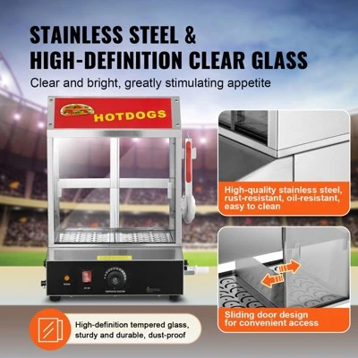 VEVOR Hot Dog Steamer, 28.5QT, 2-Tier Hot Dog Hut Steamer, 86℉~185℉ Temperature Control, Electric Bun Warmer With Tempered Glass Slide Doors 7 VEVOR Hot Dog Steamer, 28.5QT, 2-Tier Hot Dog Hut Steamer, 86℉~185℉ Temperature Control, Electric Bun Warmer With Tempered Glass Slide Doors - Image 5