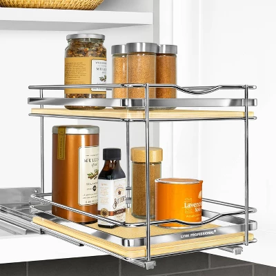 Lynk Professional Slide Out Vertical 8.25" Double Metal/Wood Spice Rack Silver: Kitchen Storage, Pantry Organizer, Pull Out 3 Lynk Professional Slide Out Vertical 8.25" Double Metal/Wood Spice Rack Silver: Kitchen Storage, Pantry Organizer, Pull Out