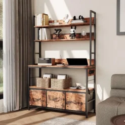 5-Tier Kitchen Bakers Rack W/Charging Station & Drawers, Industrial Microwave Stand, Freestanding Coffee Bar, Utility Shelves For Kitchen, Brown -Target KitchenAid GUEST 5296677e fe08 4824 bd30 9b529c90ae77