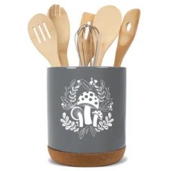 Elanze Designs 8 Inch Floral Mushroom Leaf Large Ceramic Kitchen Utensil Holder Gray And White Crock With Cork Base -Target KitchenAid GUEST 52a5f43f fca6 4c62 ae28 4739cd3deba4
