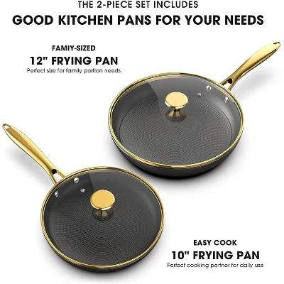 Imarku Professional Cooking Utensils , Nonstick Cast Iron Skillets 2pcs, 10 Inch, 12 Inch Frying Pans With Lid, Cast Iron Pan, Dishwasher Safe 4 Imarku Professional Cooking Utensils , Nonstick Cast Iron Skillets 2pcs, 10 Inch, 12 Inch Frying Pans With Lid, Cast Iron Pan, Dishwasher Safe - Image 2