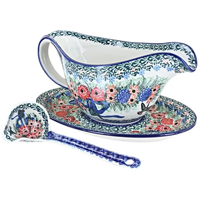 Blue Rose Polish Pottery 239-561 Ceramika Artystyczna Gravy Boat With Ladle 7 Blue Rose Polish Pottery 239-561 Ceramika Artystyczna Gravy Boat With Ladle - Image 5