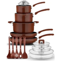 NutriChef Kitchenware 17-Piece Non-Stick Cookware Set, Space-Saving, Stackable, Induction Base, Brown -Target KitchenAid GUEST 53ddc0eb cb62 46b1 aa77 14a4543af09c