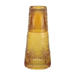 Elle Decor Bedside Water Carafe With Tumbler Set, Vintage Design Pitcher And Matching Drinking Glass Doubles As Lid, 33-Ounce