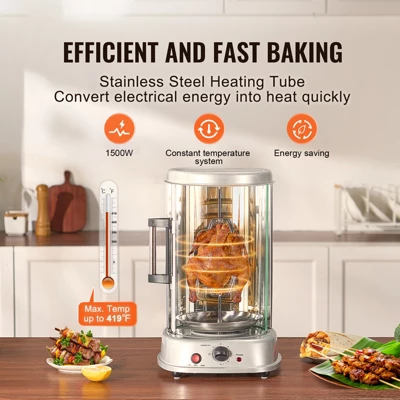 VEVOR Shawarma Grill Machine, Vertical Chicken Shawarma Cooker Machine Countertop, Electric Stainless Steel Broiler Gyro Rotisserie Oven Doner 4 VEVOR Shawarma Grill Machine, Vertical Chicken Shawarma Cooker Machine Countertop, Electric Stainless Steel Broiler Gyro Rotisserie Oven Doner - Image 2