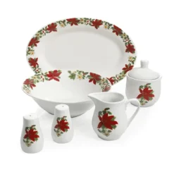 Gibson Home Perfect For Holidays Poinsettia 7 Piece Porcelain Serving Set In Red -Target KitchenAid GUEST 54789c8f f6dd 478a a43a f1da8723c82f